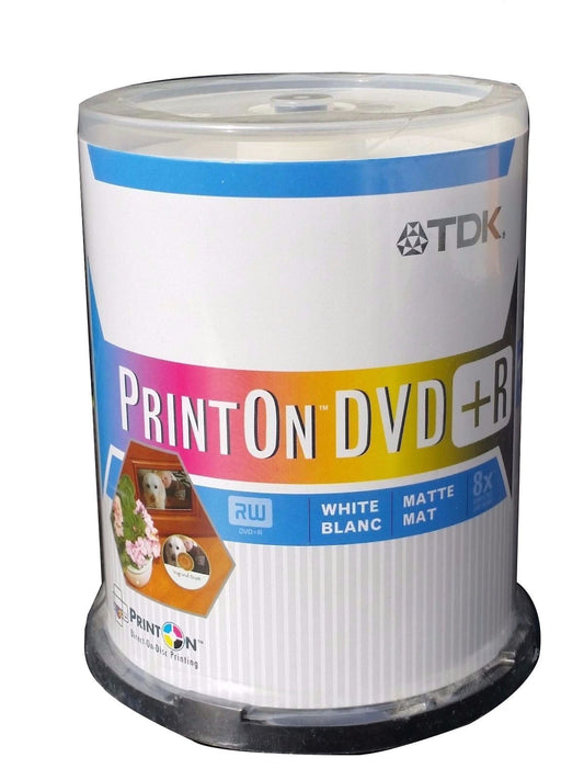 100 on spindle pack Print On DVD R 8x 4.7 GB single sided white matte