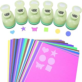Six-piece 1-inch craft hole punch set with six shapes and 30 sheets