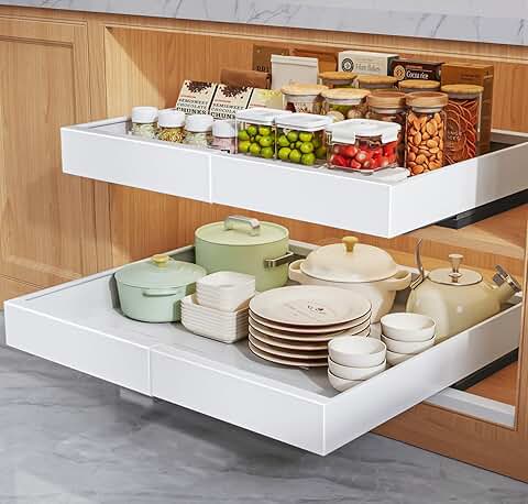 Two Pack Pull Out Cabinet Organizers, 16.5" Deep