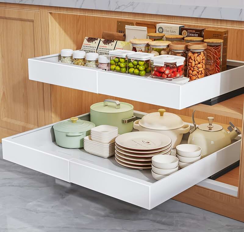 Two Pack Pull Out Cabinet Organizers, 16.5" Deep