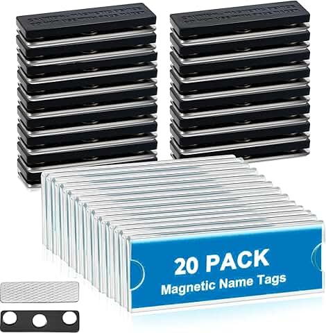 20 Magnetic Name Tag Holders with Blank Paper