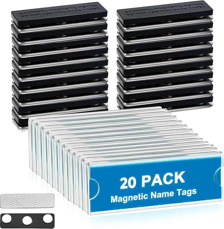 20 Magnetic Name Tag Holders with Blank Paper