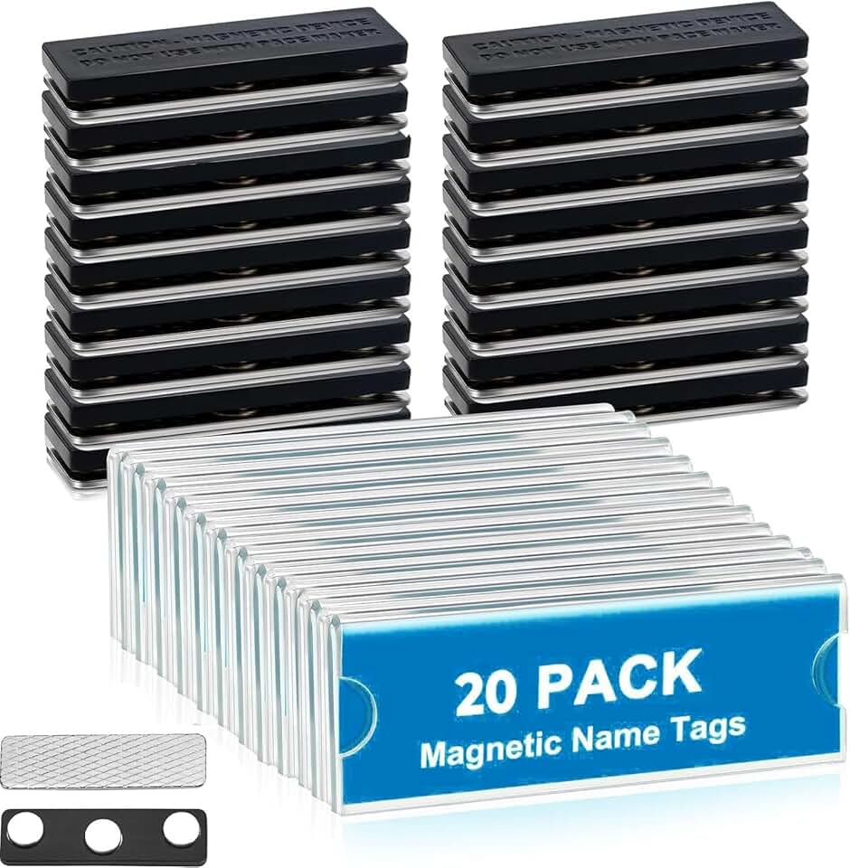 20 Magnetic Name Tag Holders with Blank Paper
