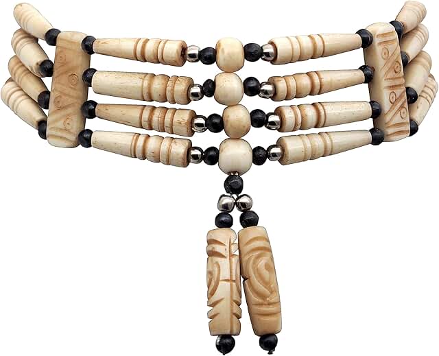Unisex 4-Row Tan Bone Choker Necklace