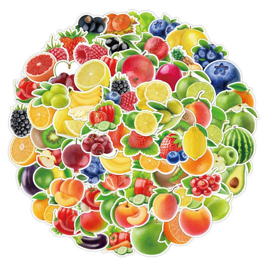 Colorful Waterproof Fruit and Vegetable Stickers Pack