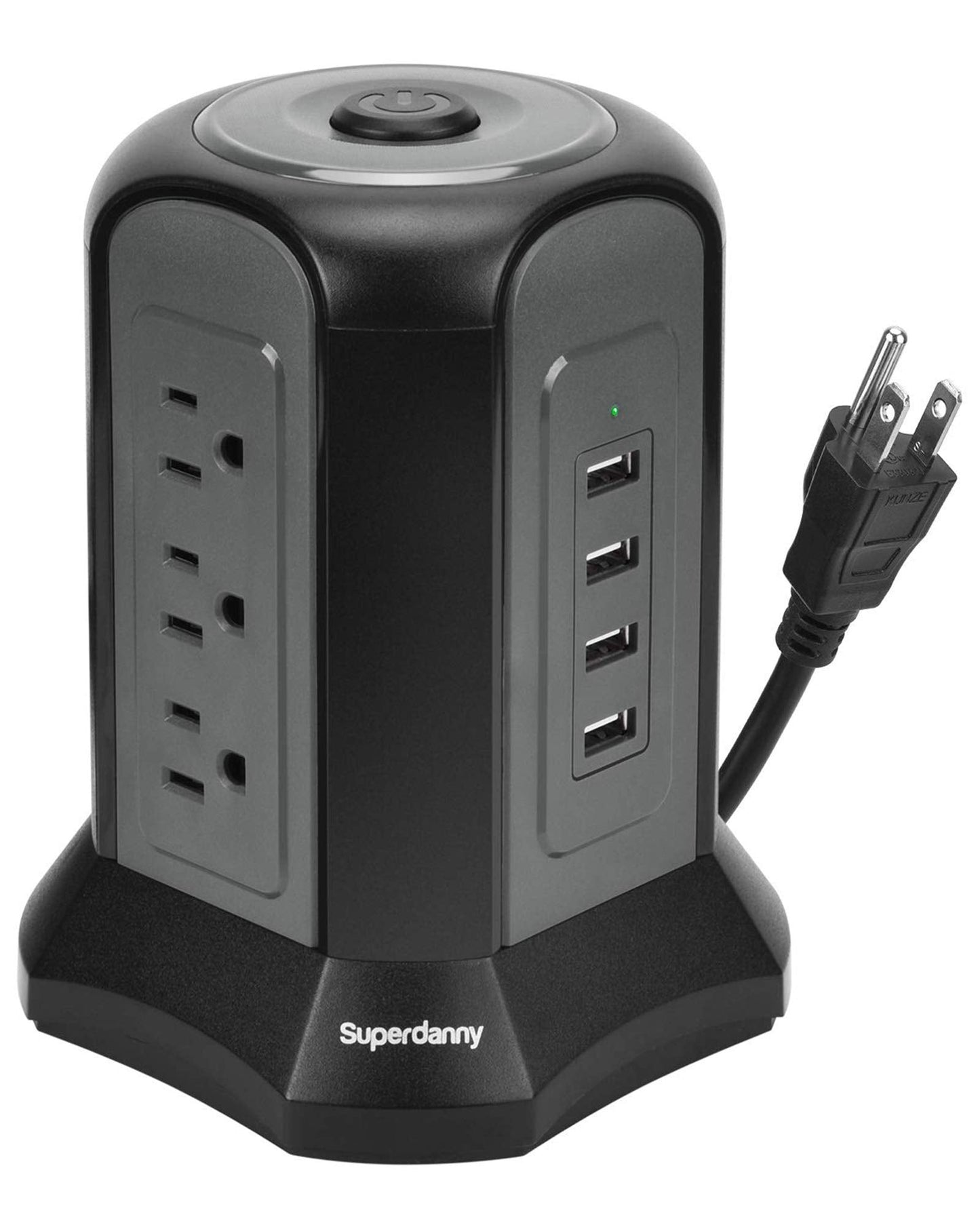 Power Strip Tower Surge Protector, Desktop Charging Station, 10 Ft Extension Cord, 9 Outlets, 4 USB Ports, 1080 Joules, 3-Prong, Grounded, Multiple Protections for Home, Office, Black