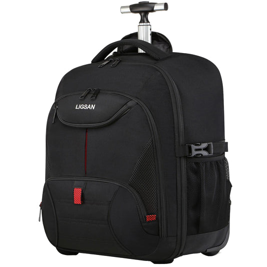 Large waterproof rolling backpack with wheels for men and women