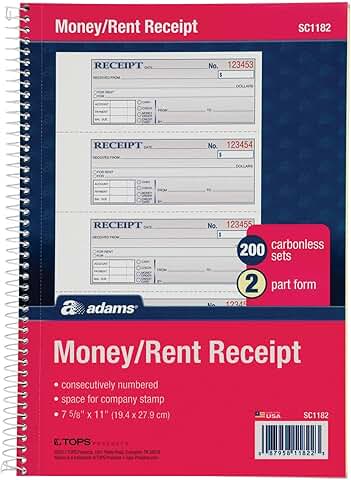 Money and Rent Receipt Book, 2-Part, Spiral Bound