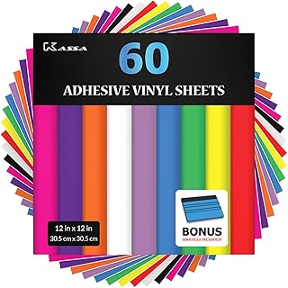 60 Permanent Vinyl Sheets in 10 Colors, 12" x 12"