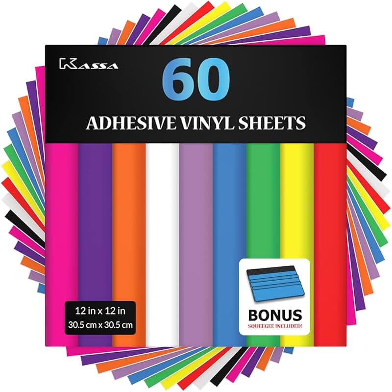 60 Permanent Vinyl Sheets in 10 Colors, 12" x 12"