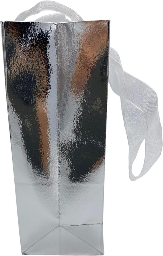 MODAIO-Gift Bags Small Size – Reusable Gift Bags With Handles From Three Different Stunning Colors - Perfect As Goodie Bags, Birthday Gift Bags, Party Favor Bags– 4"W x 3"D x 6"H Size-1/count (Silver)