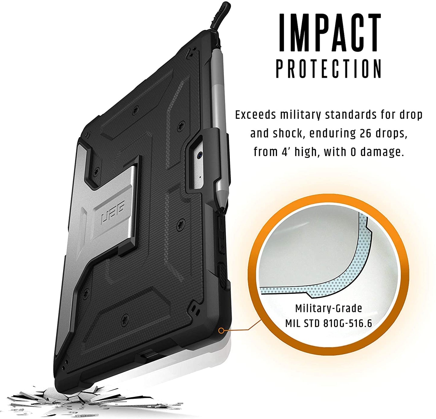 UAG Microsoft Surface Go 3 / Surface Go 2 / Surface Go [10.5-inch Screen] Case -Light Rugged Aluminum Stand Military Drop Tested Cover, Black