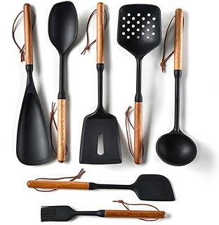 7-Piece Silicone Kitchen Utensil Set with Wooden Handles