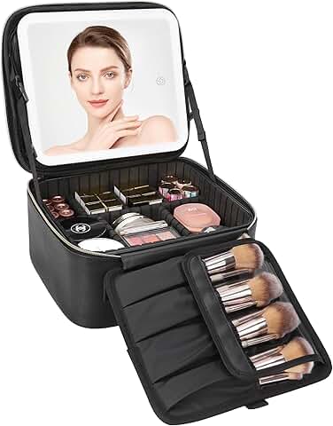 Travel Makeup Bag with Lighted Mirror and Organizer