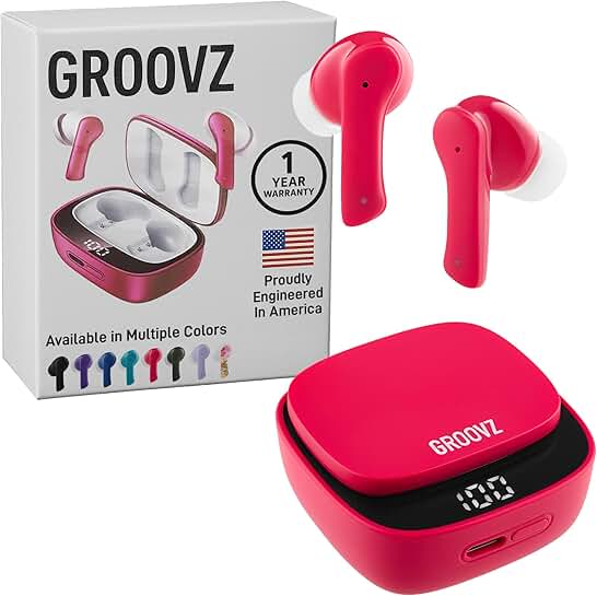 Magenta True Wireless Earbuds with Charging Case