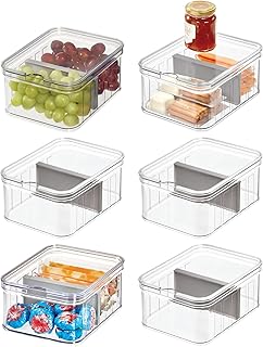 Set of 6 clear and gray small fridge organizer bins
