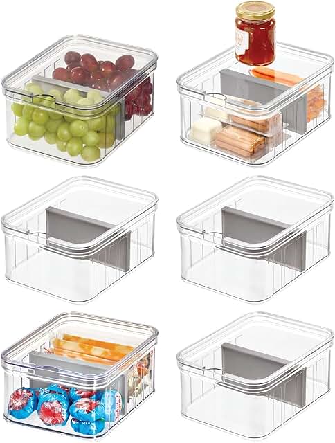 Set of 6 clear and gray small fridge organizer bins