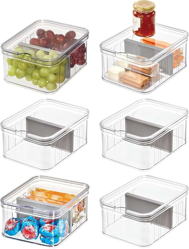 Set of 6 clear and gray small fridge organizer bins
