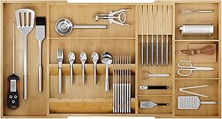 Expandable Bamboo Silverware Drawer Organizer with Slots