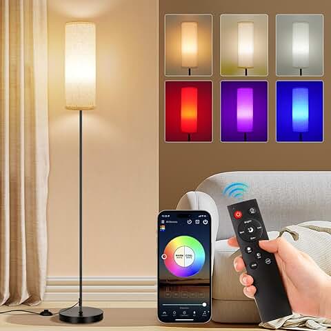 Floor lamp with color-changing ambient lighting