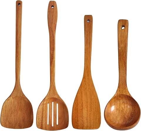 Wooden Kitchen Utensil Set with Spatula, Turner, Ladle