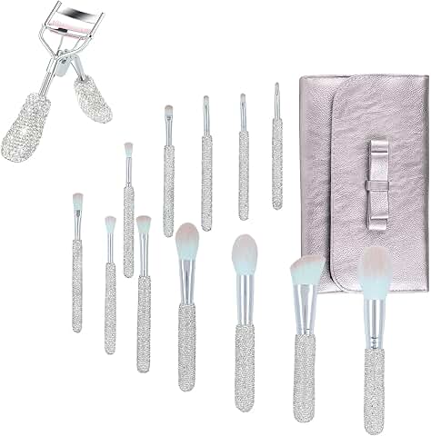 12-Piece Crystal Makeup Brush Set and Rhinestone Eyelash Curlers