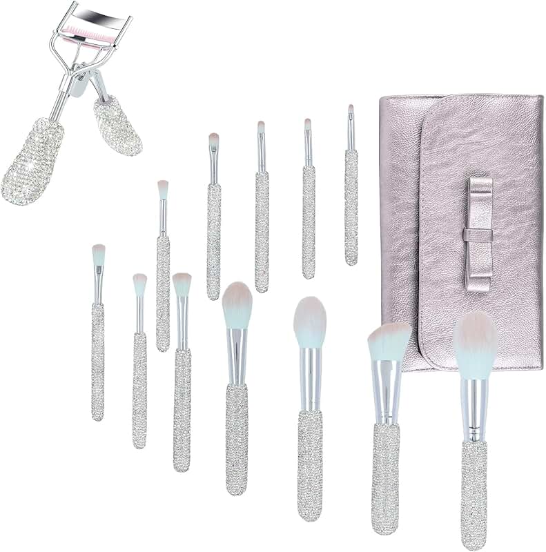 12-Piece Crystal Makeup Brush Set and Rhinestone Eyelash Curlers