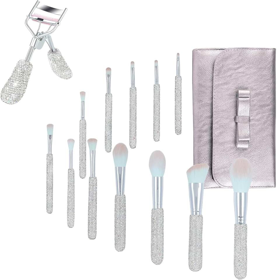 12-Piece Crystal Makeup Brush Set and Rhinestone Eyelash Curlers