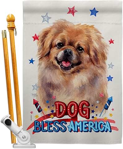 Patriotic Pekingese Dog House Flag Set for Garden