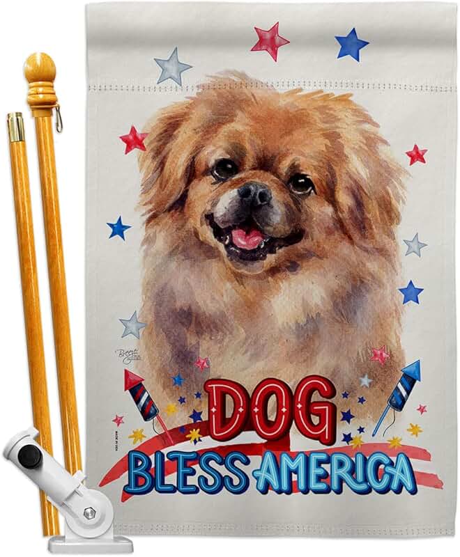Patriotic Pekingese Dog House Flag Set for Garden