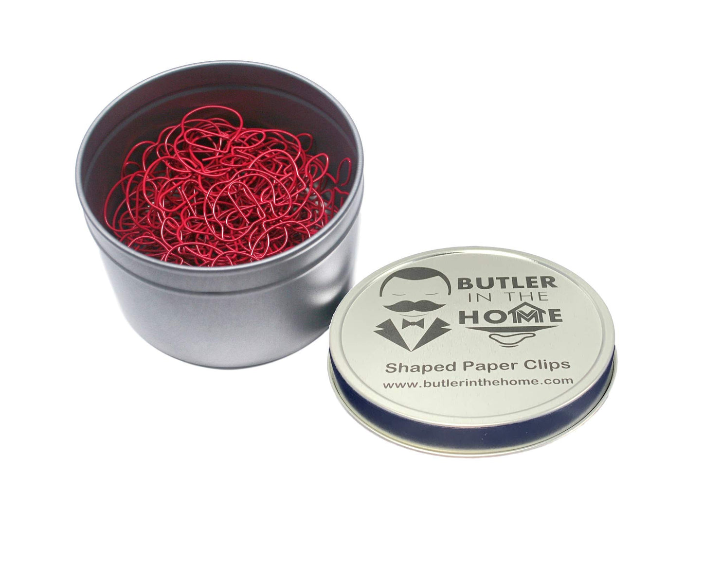 Fruit-shaped paper clips in round tin, 100 pieces