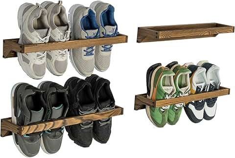 Set of 4 Rustic Wooden Wall Shoe Racks