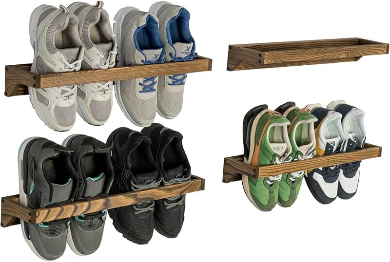 Set of 4 Rustic Wooden Wall Shoe Racks