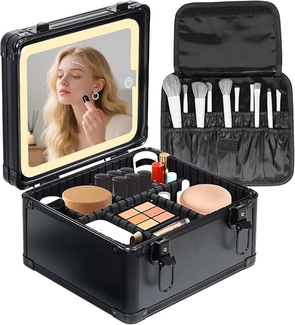 Waterproof Travel Makeup Case with Lighted Mirror