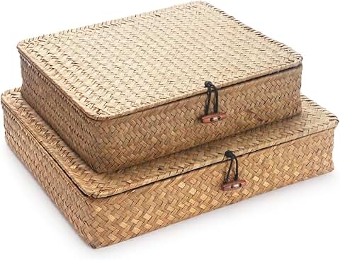 Seagrass Storage Basket with Lid for Organization