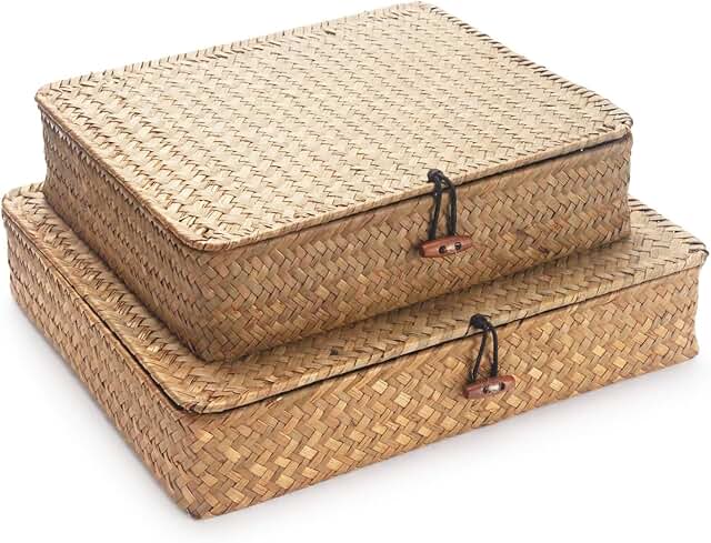 Seagrass Storage Basket with Lid for Organization