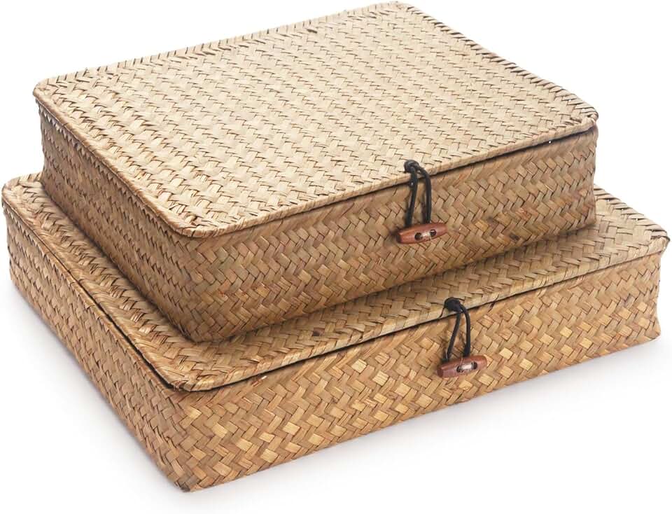 Seagrass Storage Basket with Lid for Organization