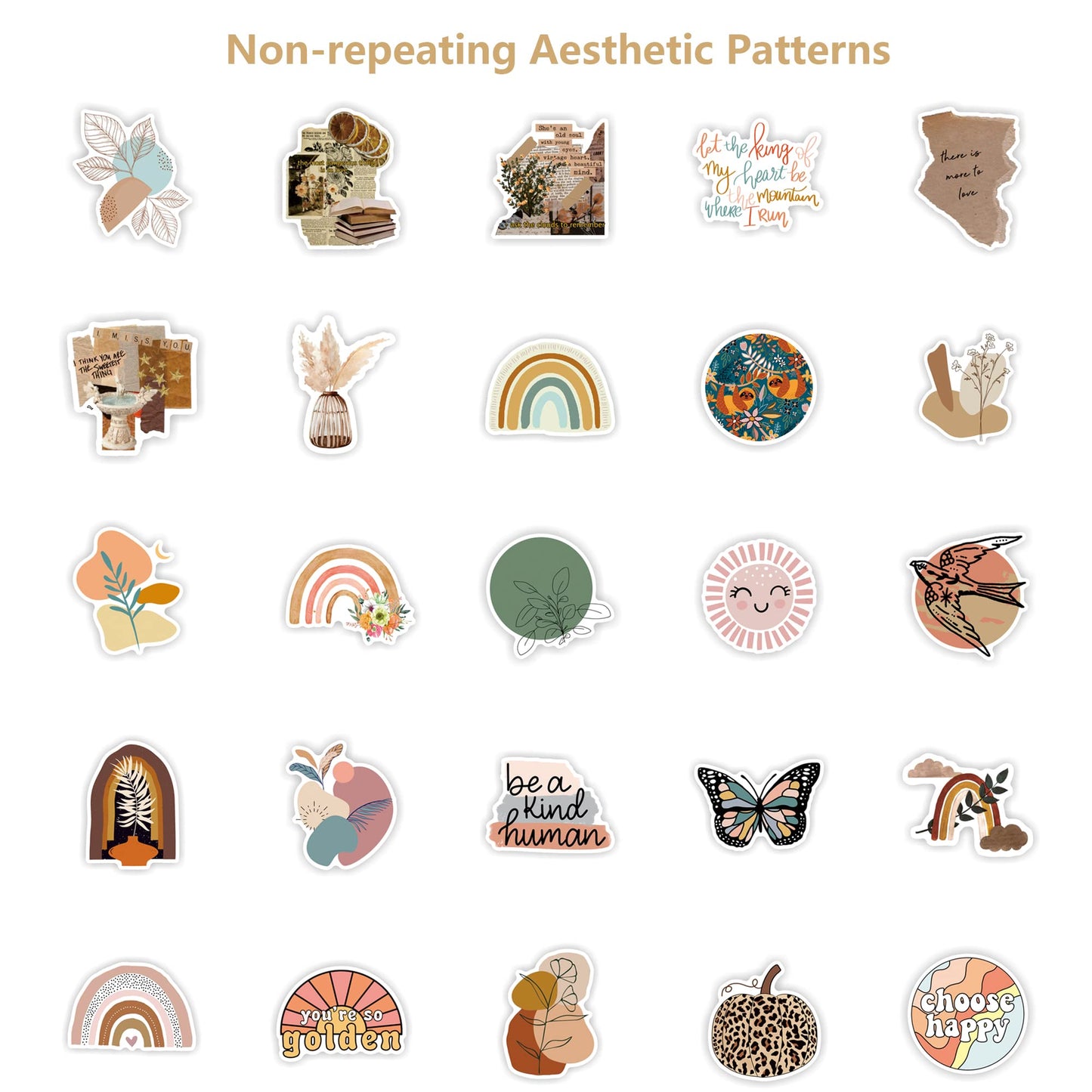 Vintage Aesthetic Stickers 50 Pcs, Vinyl Waterproof Stickers for Water Bottles Laptop Phone Computer Guitar (1)
