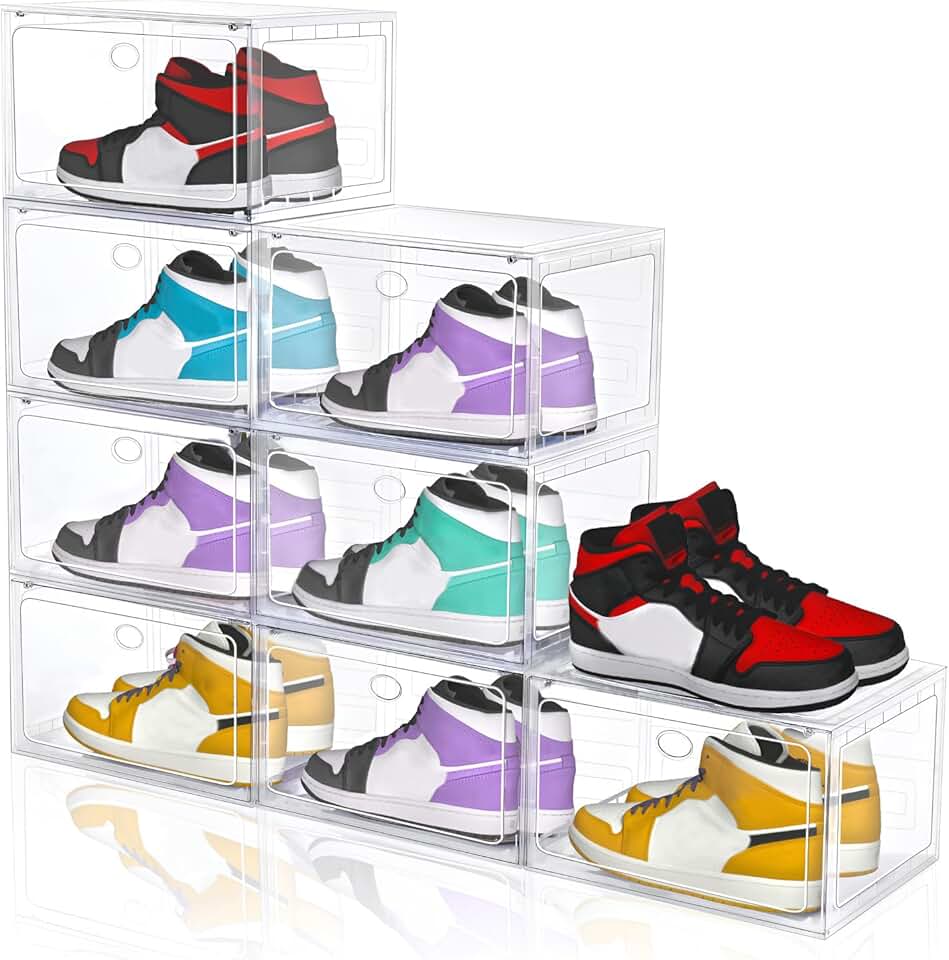 Stackable Clear Plastic Shoe Storage Boxes, 8 Pack