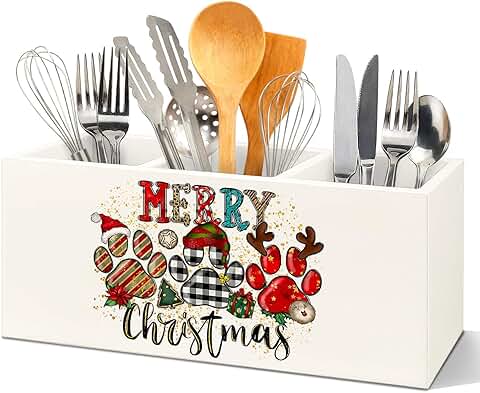 Merry Christmas Paws Kitchen Utensil Holder with 3 Compartments