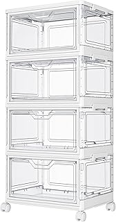 Four-Tier Clear Plastic Storage Bins with Wheels