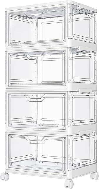 Four-Tier Clear Plastic Storage Bins with Wheels