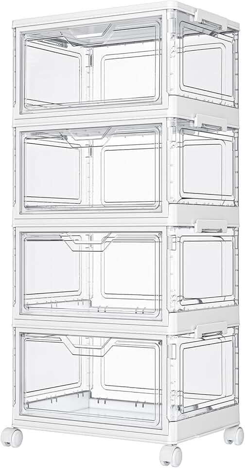 Four-Tier Clear Plastic Storage Bins with Wheels