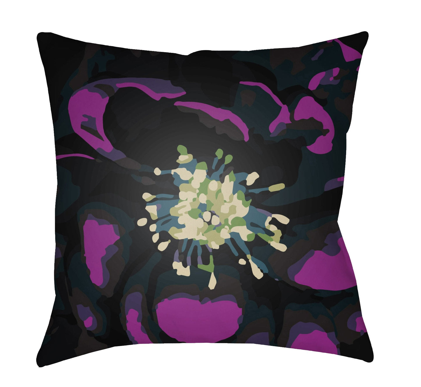 AF008-2020 Abstract Floral Multicolor 20 x 20-Inch Pillow, W 20" D 4" H 20", Dark Blue, Black, Khaki, Bright Purple