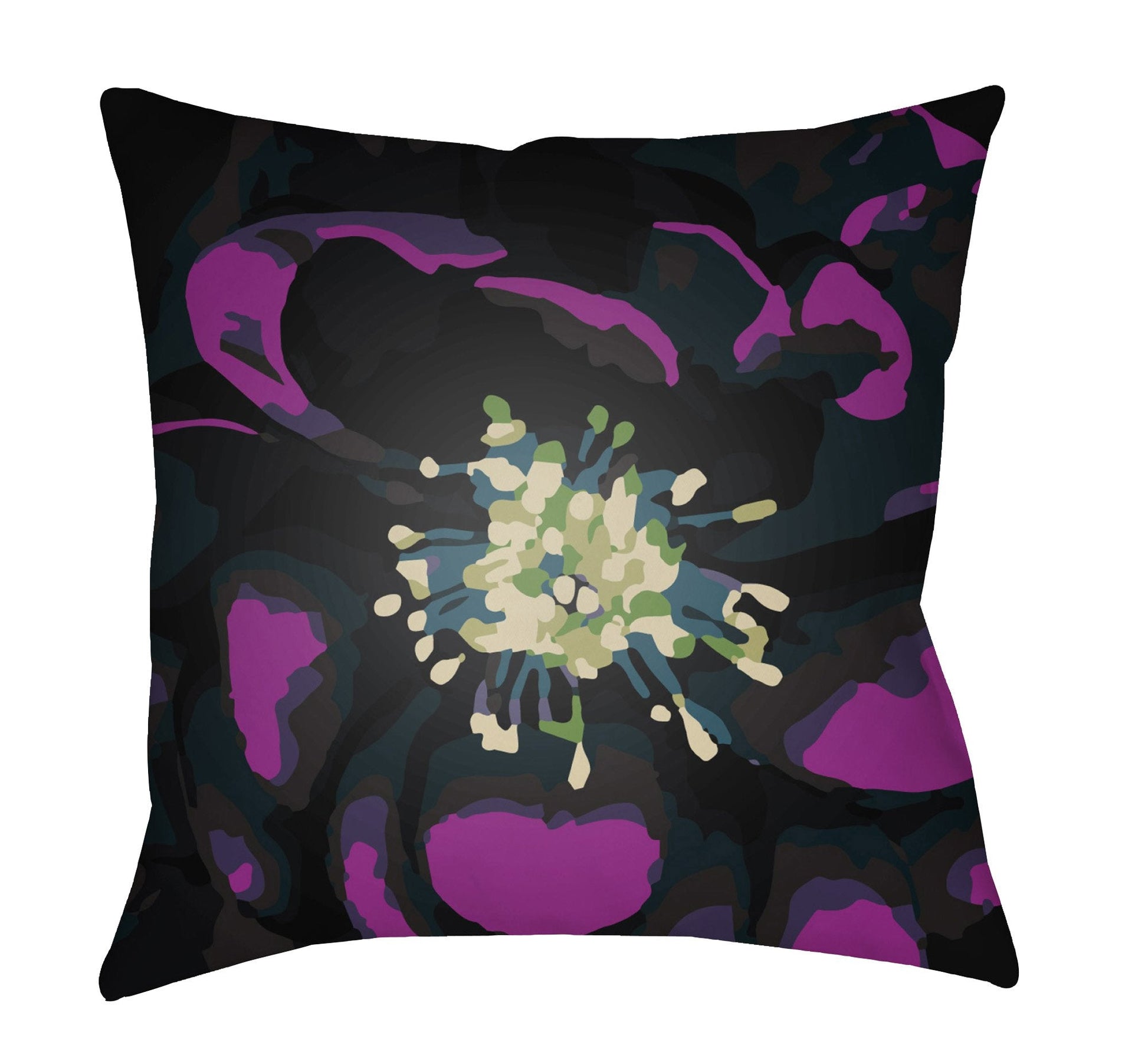 AF008-2020 Abstract Floral Multicolor 20 x 20-Inch Pillow, W 20" D 4" H 20", Dark Blue, Black, Khaki, Bright Purple