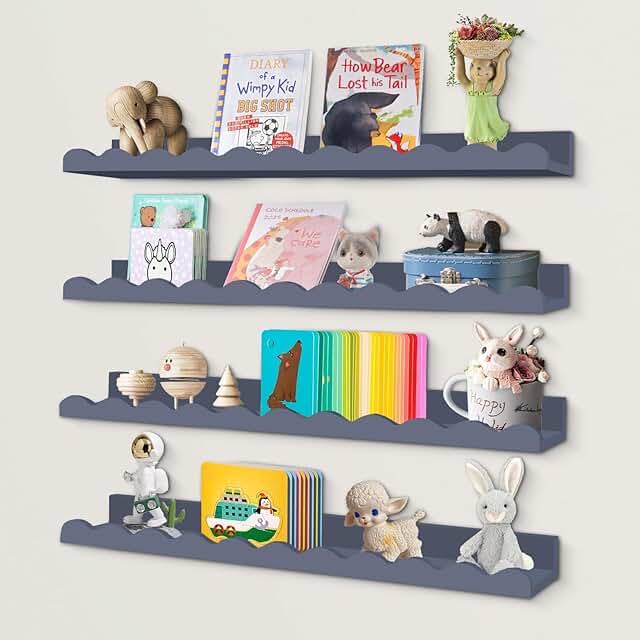 Set of four scalloped wall shelves for nursery and kids' rooms
