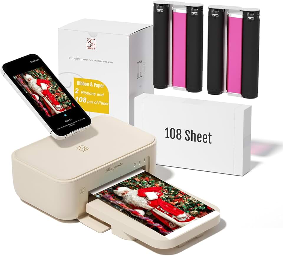 4x6 Photo Printer with 108 Sheets and 2 Ribbons