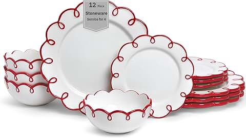 12-Piece White Earthenware Dinnerware Set for 4