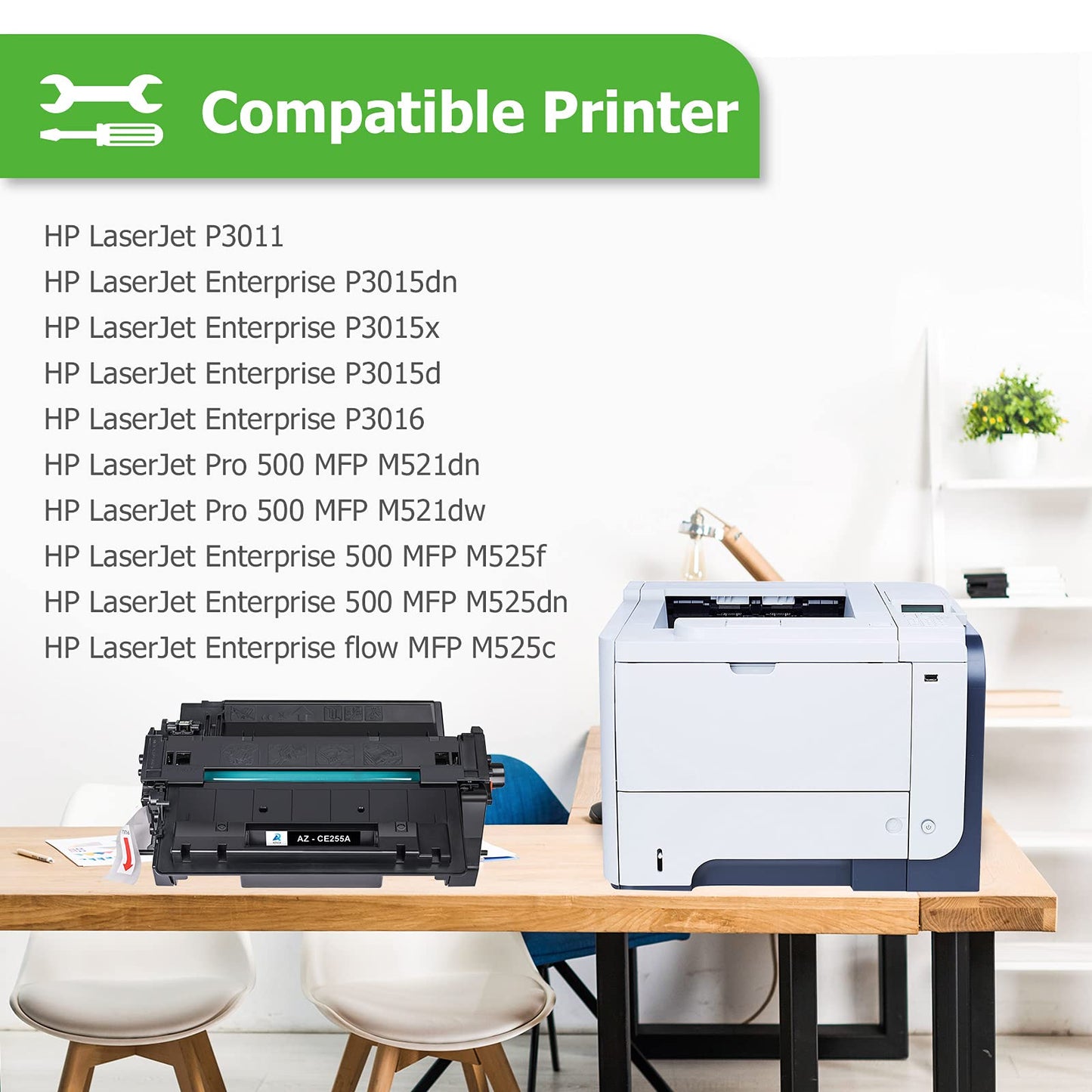 Compatible Toner Cartridge Replacement for HP 55A 55X CE255A CE255X Toner for HP Laserjet P3015 P3015dn P3015x HP Laserjet Pro 500 MFP M521dn M521dw M521 M525 Toner Printer (Black, 2-Pack)