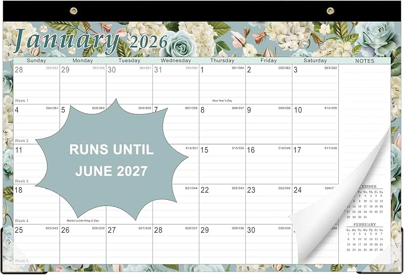 Vintage Flowers 2026-2027 Desk Calendar